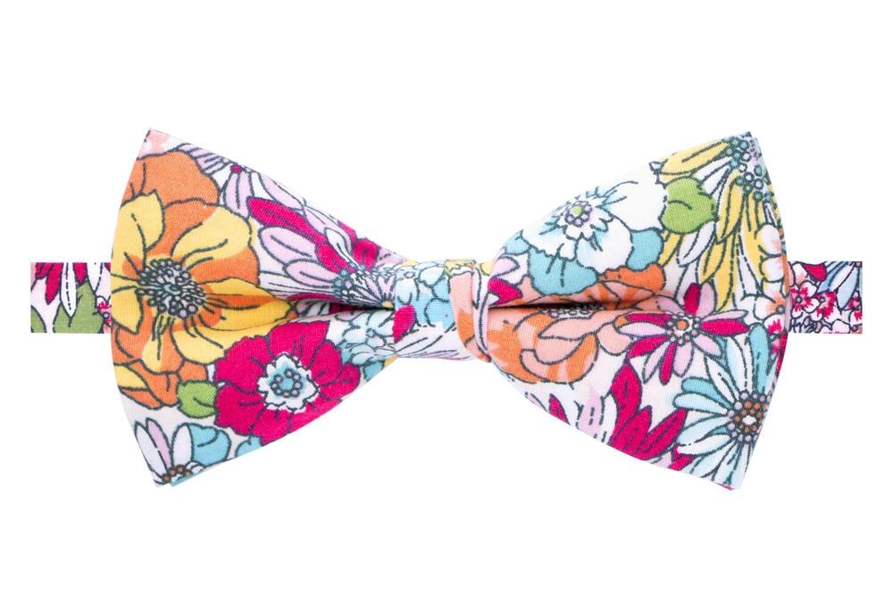 8945 Cotton Floral Print Bow Tie, 30-Blue/Red